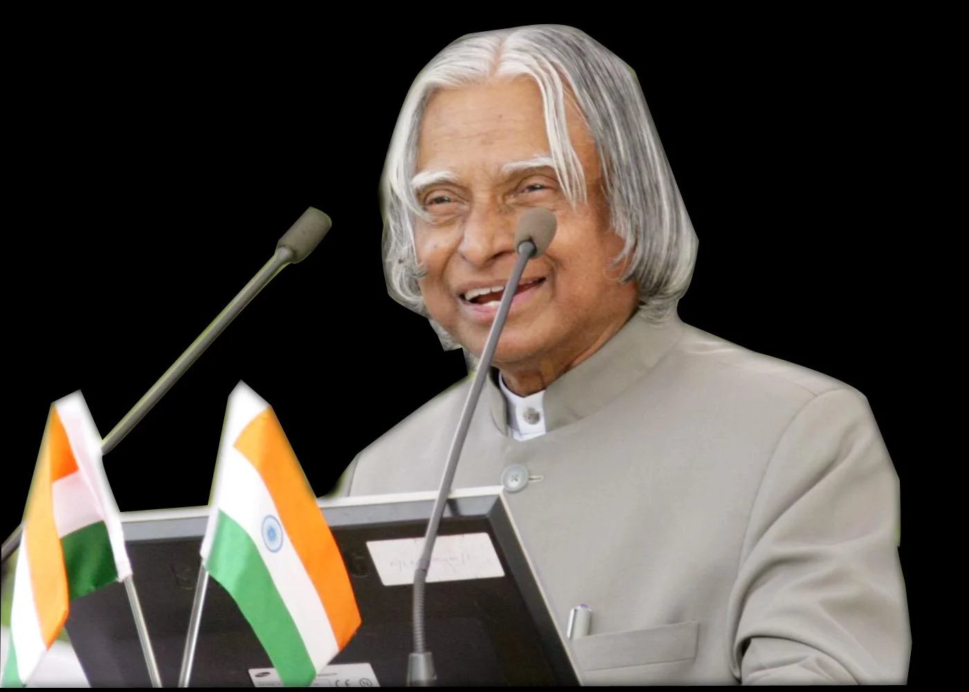 APJ Abdul kalam 
 speaking into microphones