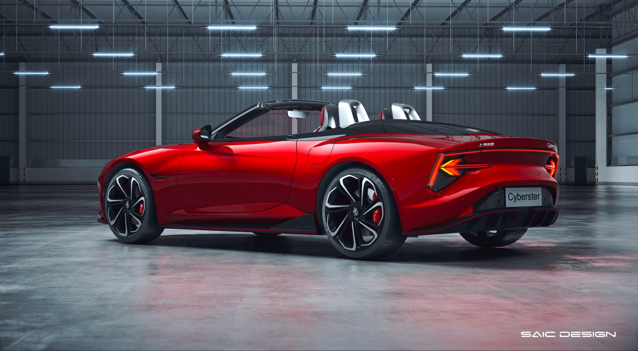 MG Cyberster rear side view in red color with LED tail lights – expected price ₹50–₹55 lakh in India